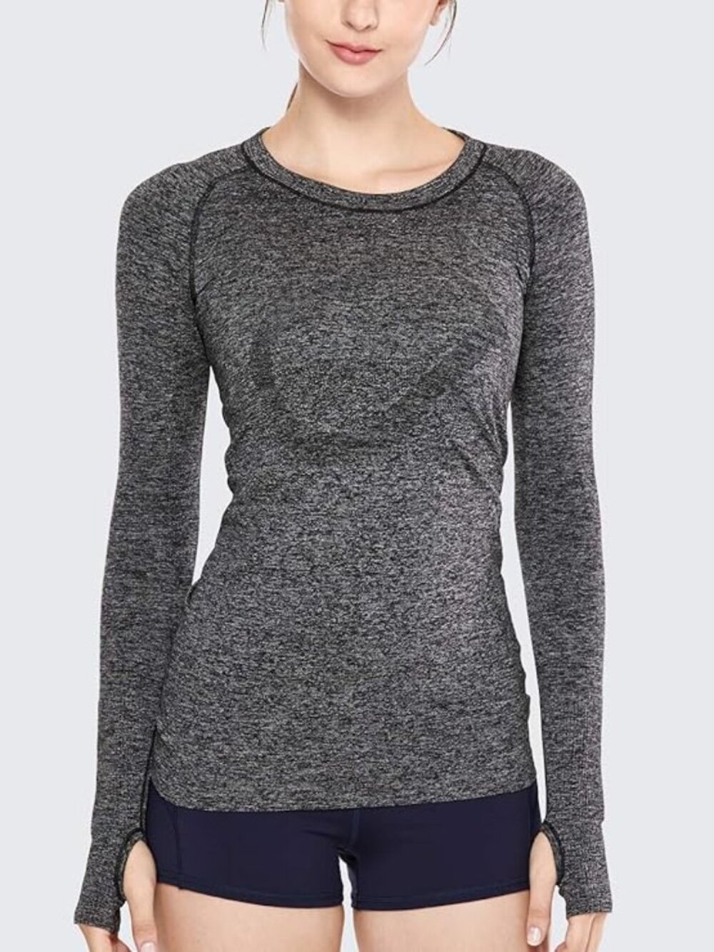 CRZ YOGA Women's Seamless Athletic Long Sleeves Sports Running Shirt Gray, Woman